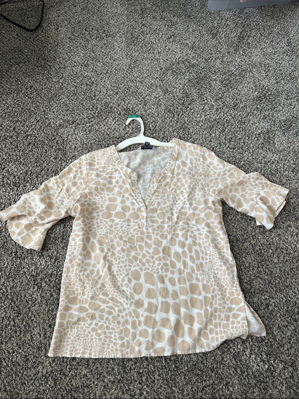Neutral Animal-Print V-Neck Tunic Top